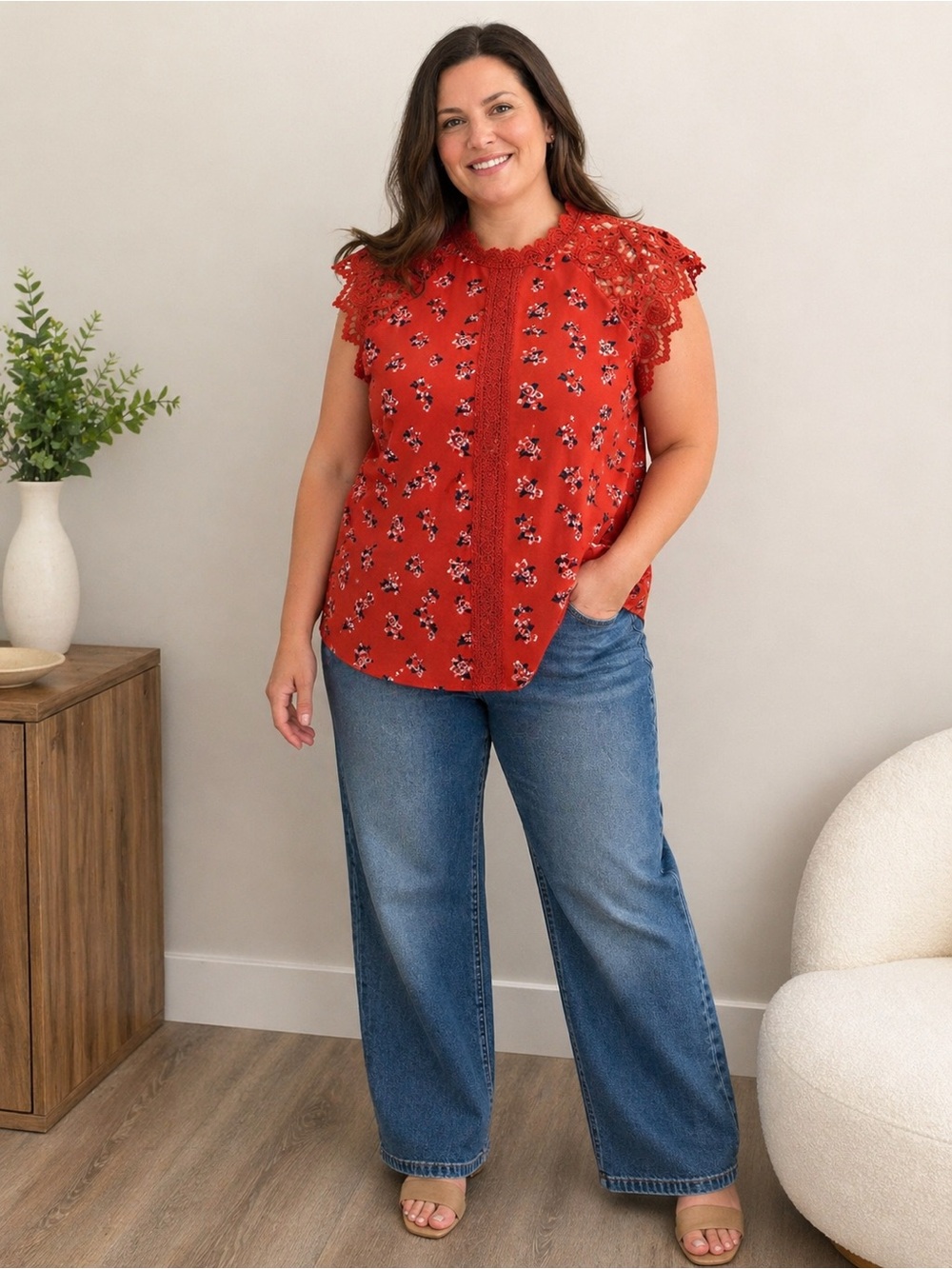 Chance or Fate Red Floral Lace Top